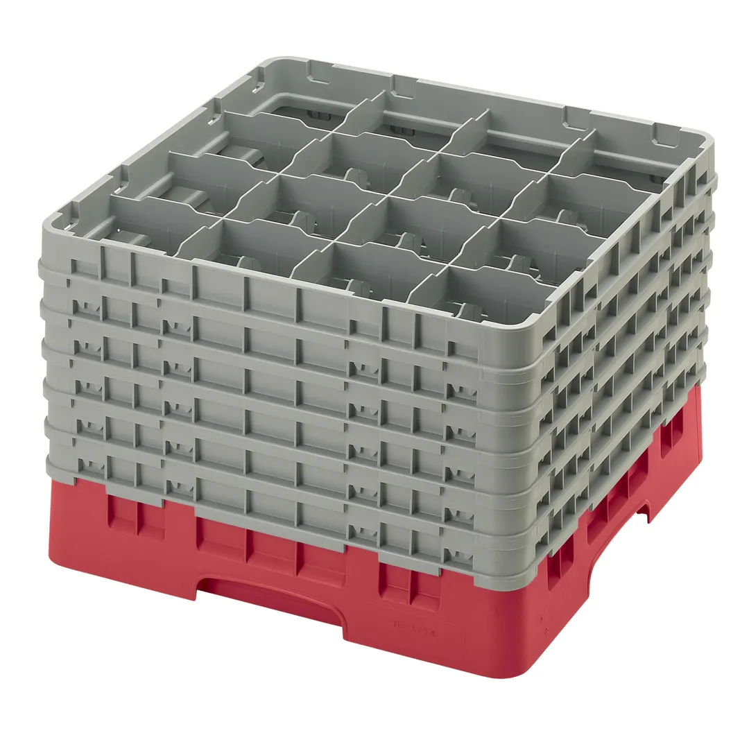 Cambro 16S1214163 Camrack Glass Rack, Red, Full Size, 19-3/4 x 19-3/4, 16 Compartments, 4-3/8 Max Dia, HACCP