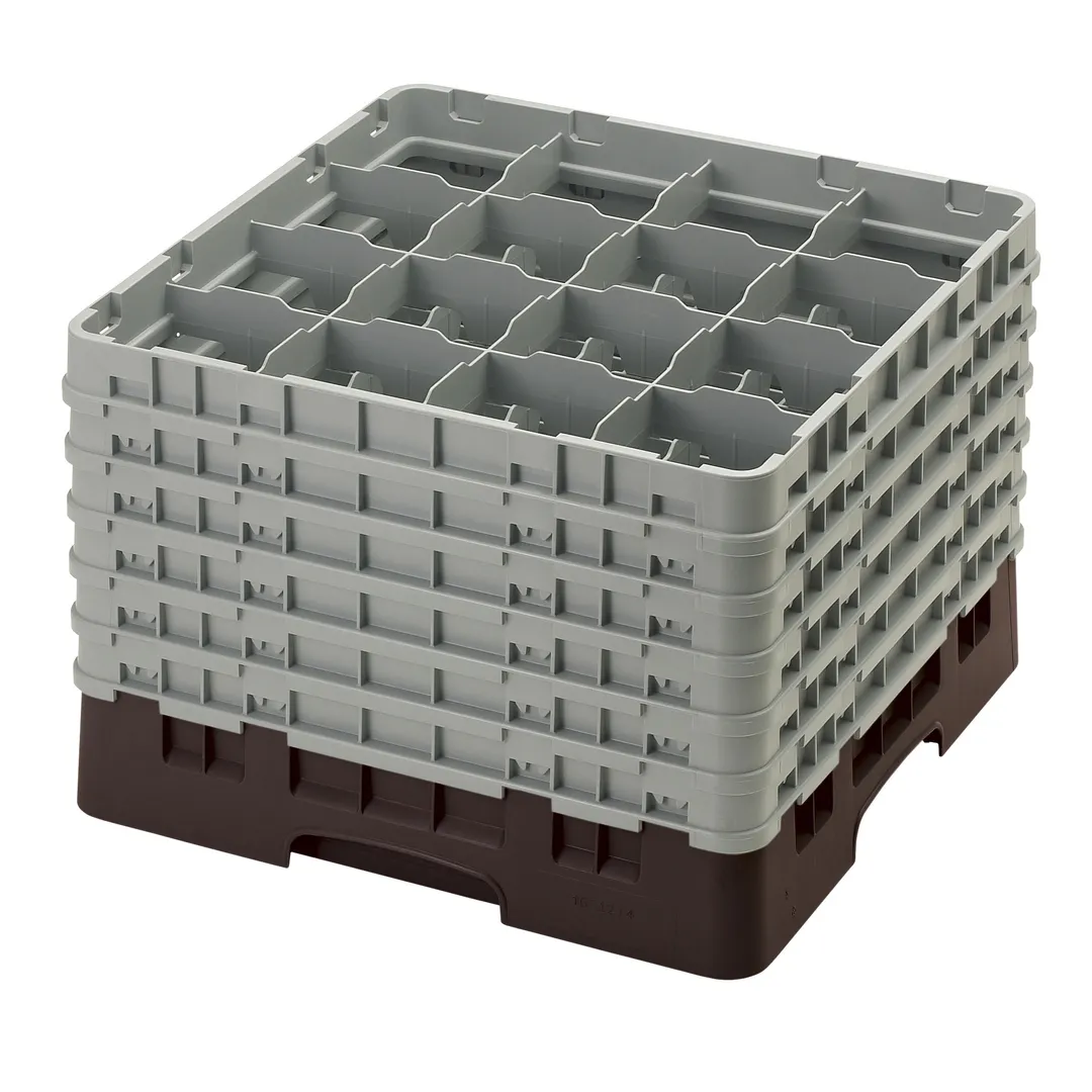 Cambro 16S1214167 Camrack Glass Rack, Full Size, Brown, 19-3/4 x 19-3/4, 16 Compartments