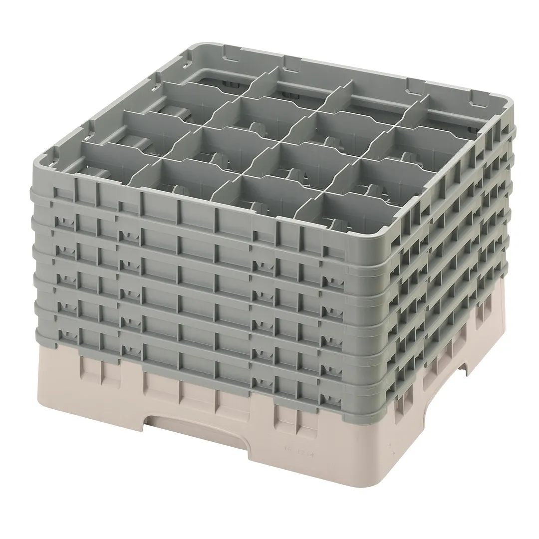 Cambro 16S1214184 Camrack Glass Rack, Full Size, Beige, 16 Compartments, 4-3/8" Max Dia, 12-5/8" Max Height