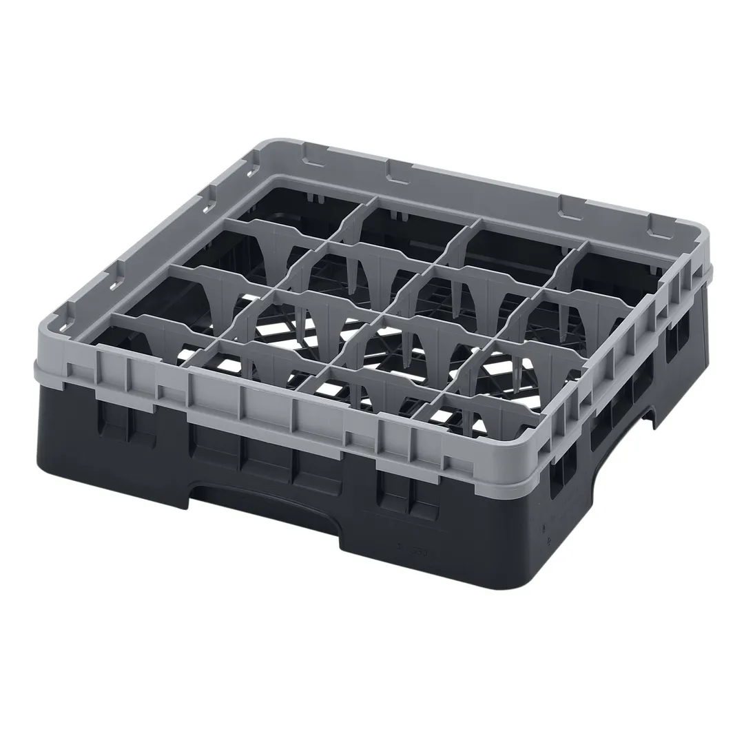 Cambro 16S318110 Camrack Glass Rack, Black, Full Size, 19-3/4 x 19-3/4, 16 Compartments, 4-3/8 Max Dia, HACCP