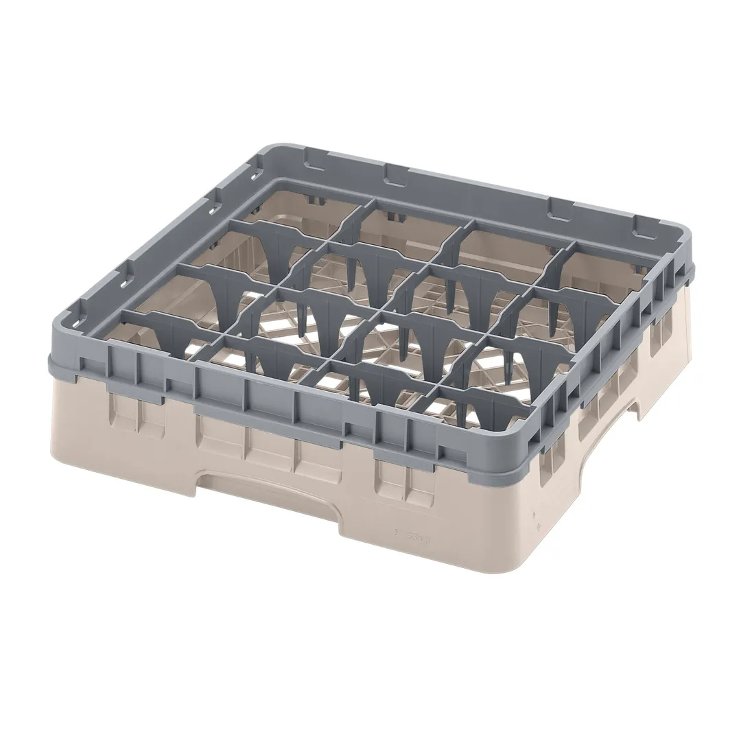 Cambro 16S318184 Camrack Glass Rack, Full Size, 19-3/4 x 19-3/4, Beige, 16 Compartments, 4-3/8 Max Dia