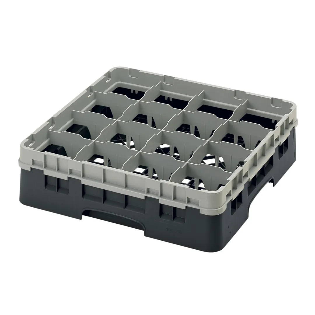 Cambro 16S418110 Camrack Glass Rack, Black, Full Size, 19-3/4 x 19-3/4, 16 Compartments, 4-3/8 Max Dia, HACCP
