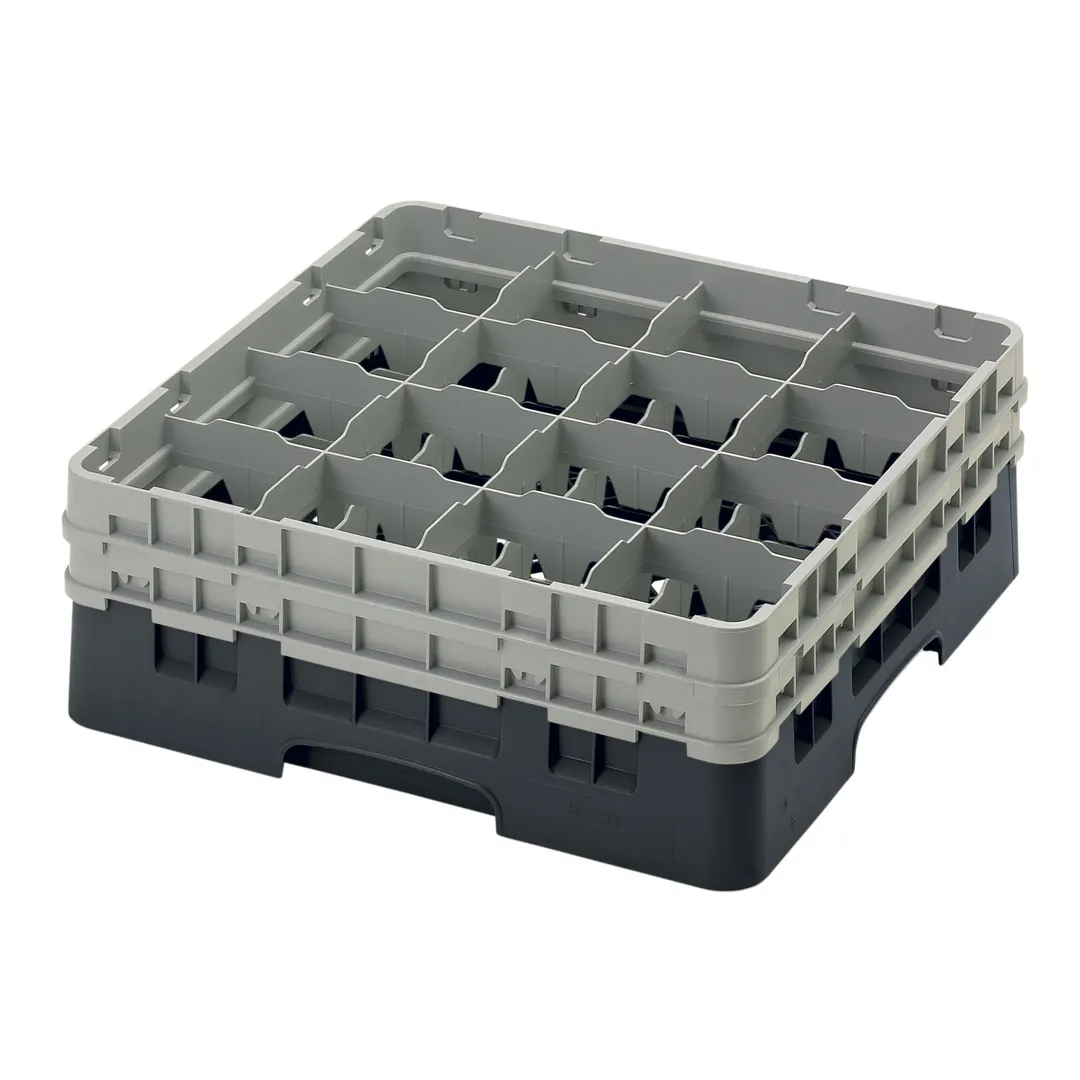 Cambro 16S534110 Camrack Glass Rack, Black, Full Size, 19-3/4" x 19-3/4", 16 Compartments, 4-3/8" Max Dia, HACCP