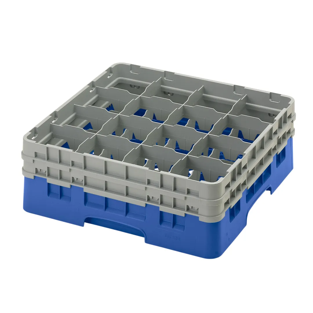 Cambro 16S534168 Camrack Glass Rack, Blue, Full Size, 19-3/4 x 19-3/4, 16 Compartments, HACCP Compliant