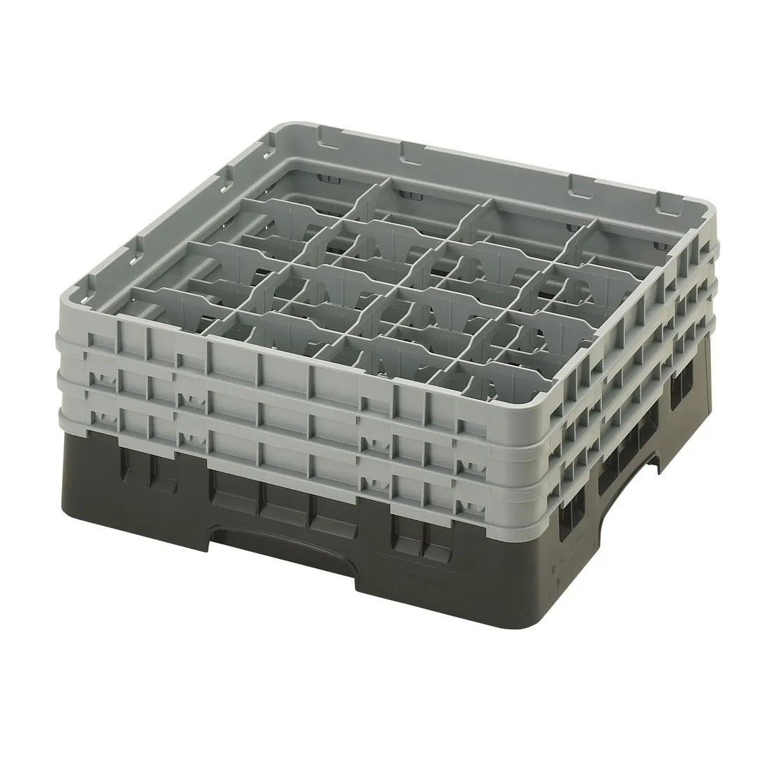 Cambro 16S638110 Camrack Glass Rack, Black, Full Size, 19-3/4 x 19-3/4, 16 Compartments