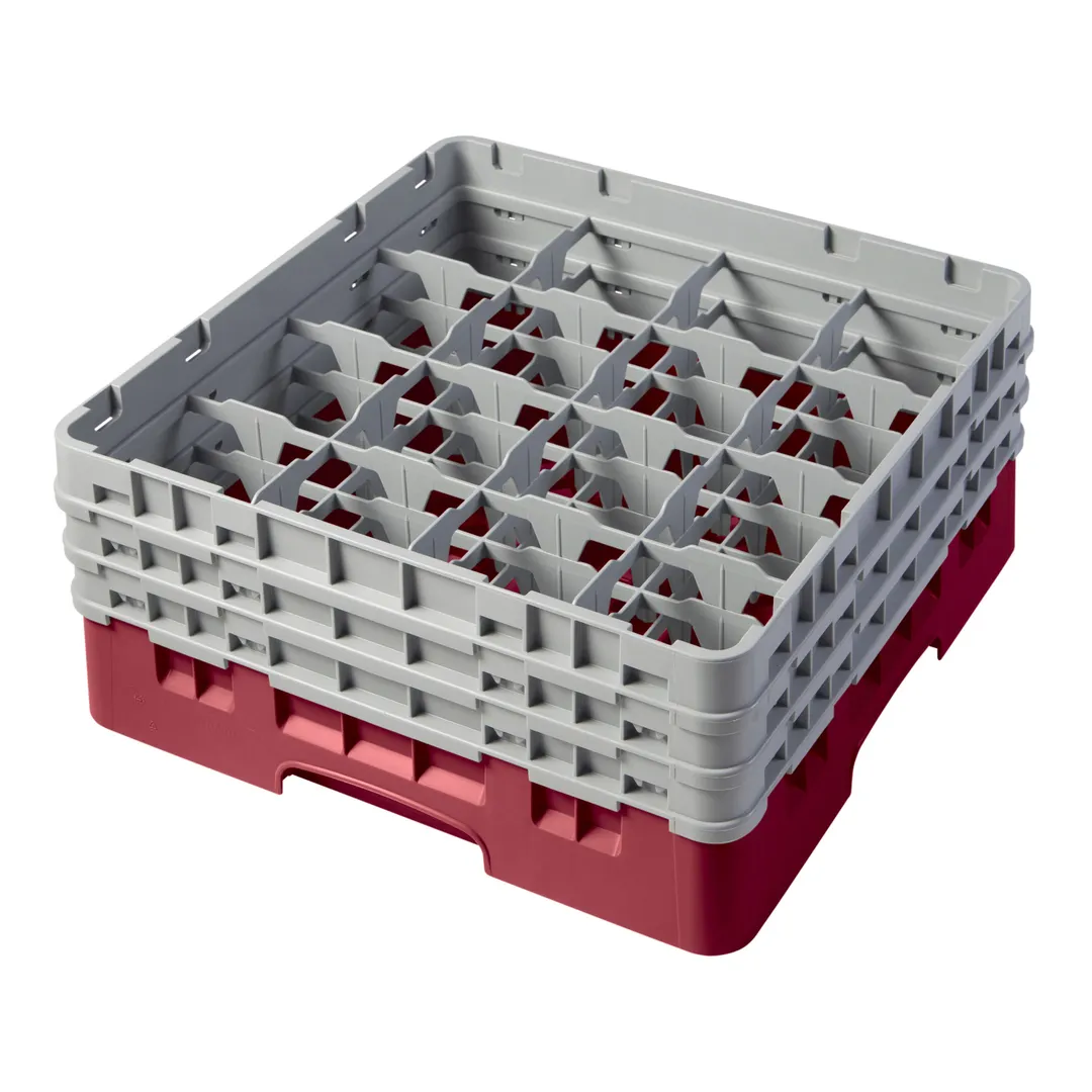 Cambro 16S638416 Camrack Glass Rack, Full Size, 19-3/4 x 19-3/4, 16 Compartments, Cranberry Red, HACCP Compliant