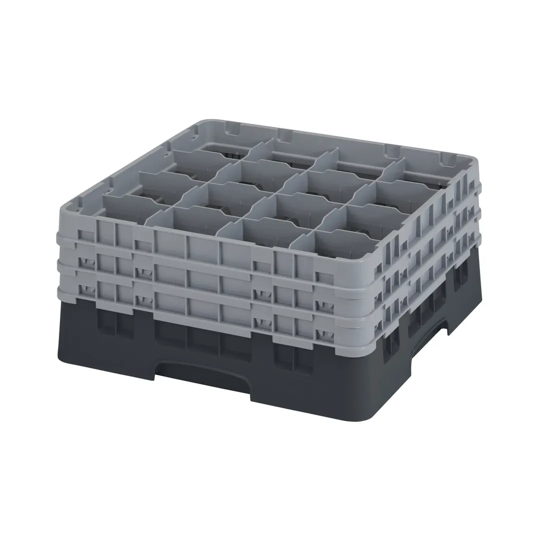 Cambro 16S738110 Camrack Glass Rack, Black, Full Size, 19-3/4 x 19-3/4, 16 Compartments
