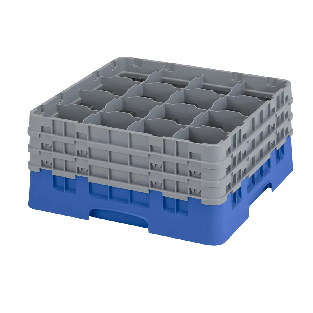 Cambro 16S738168 Camrack Glass Rack, Full Size, Blue, 19-3/4 x 19-3/4, 16 Compartments, HACCP Compliant