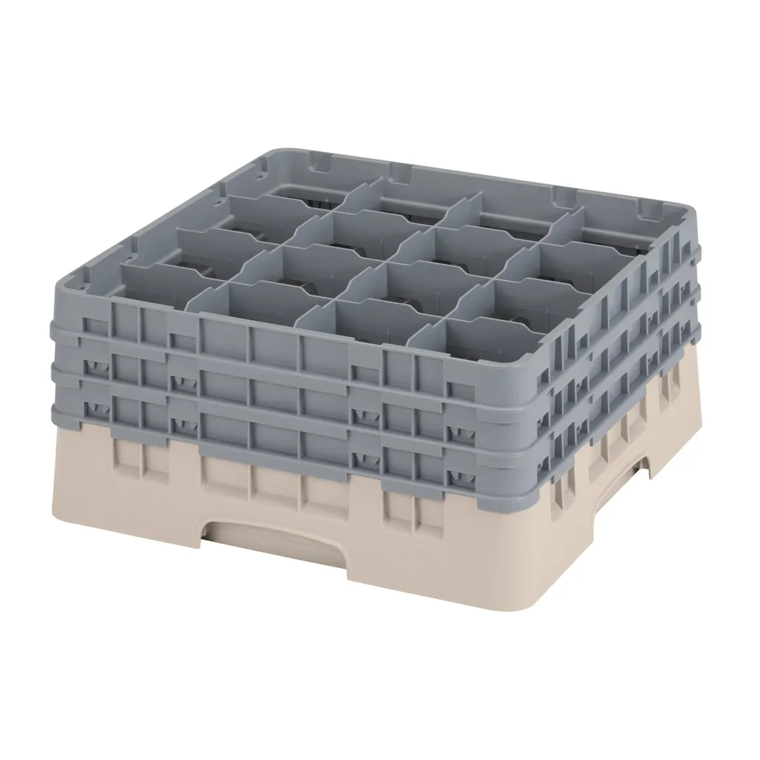 Cambro 16S738184 Camrack Glass Rack, Full Size, Beige, 19-3/4 x 19-3/4, 16 Compartments