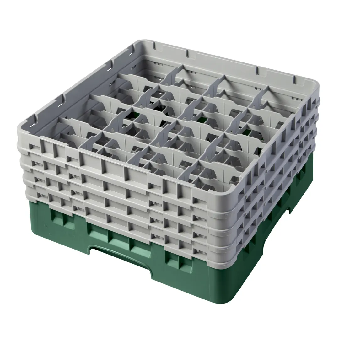 Cambro 16S800119 Camrack Glass Rack, Sherwood Green, Full Size, 19-3/4 x 19-3/4, 16 Compartments, 4-3/8 Max Dia