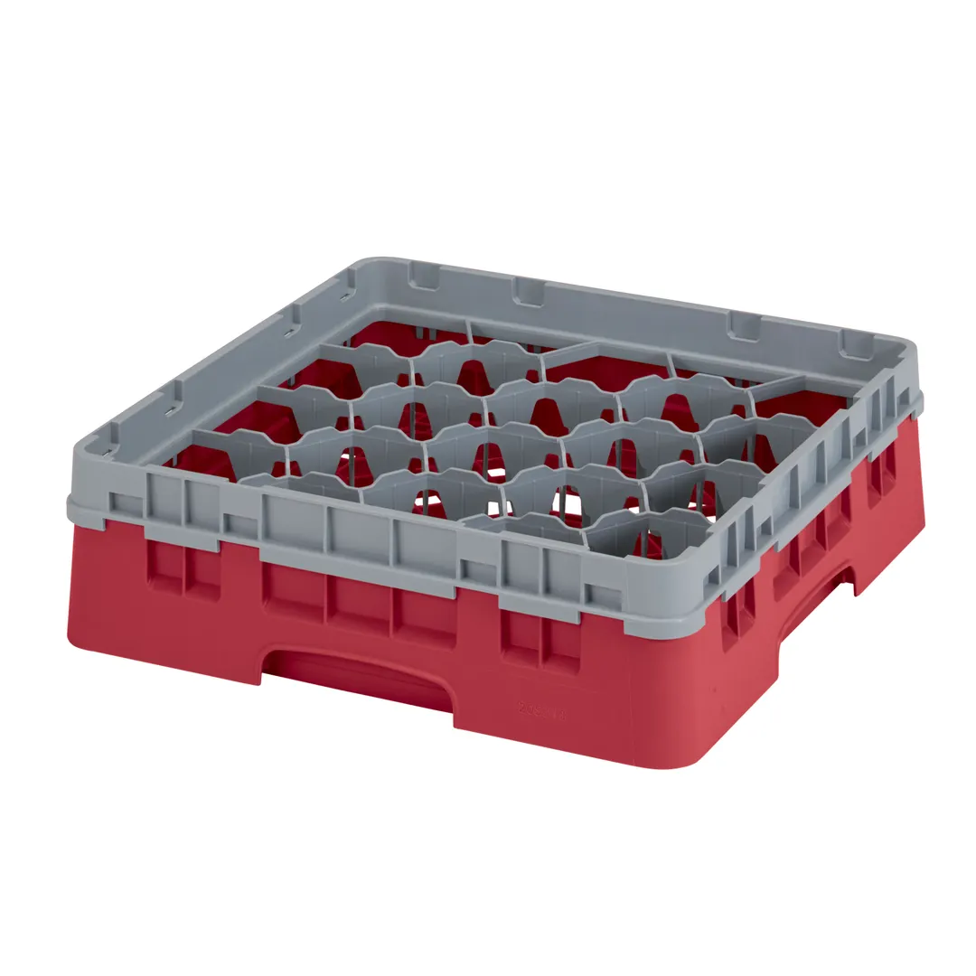 Cambro 20S318416 Camrack Glass Rack, Cranberry, 20 Compartments, 19-3/4" x 19-3/4", Soft Gray Extender