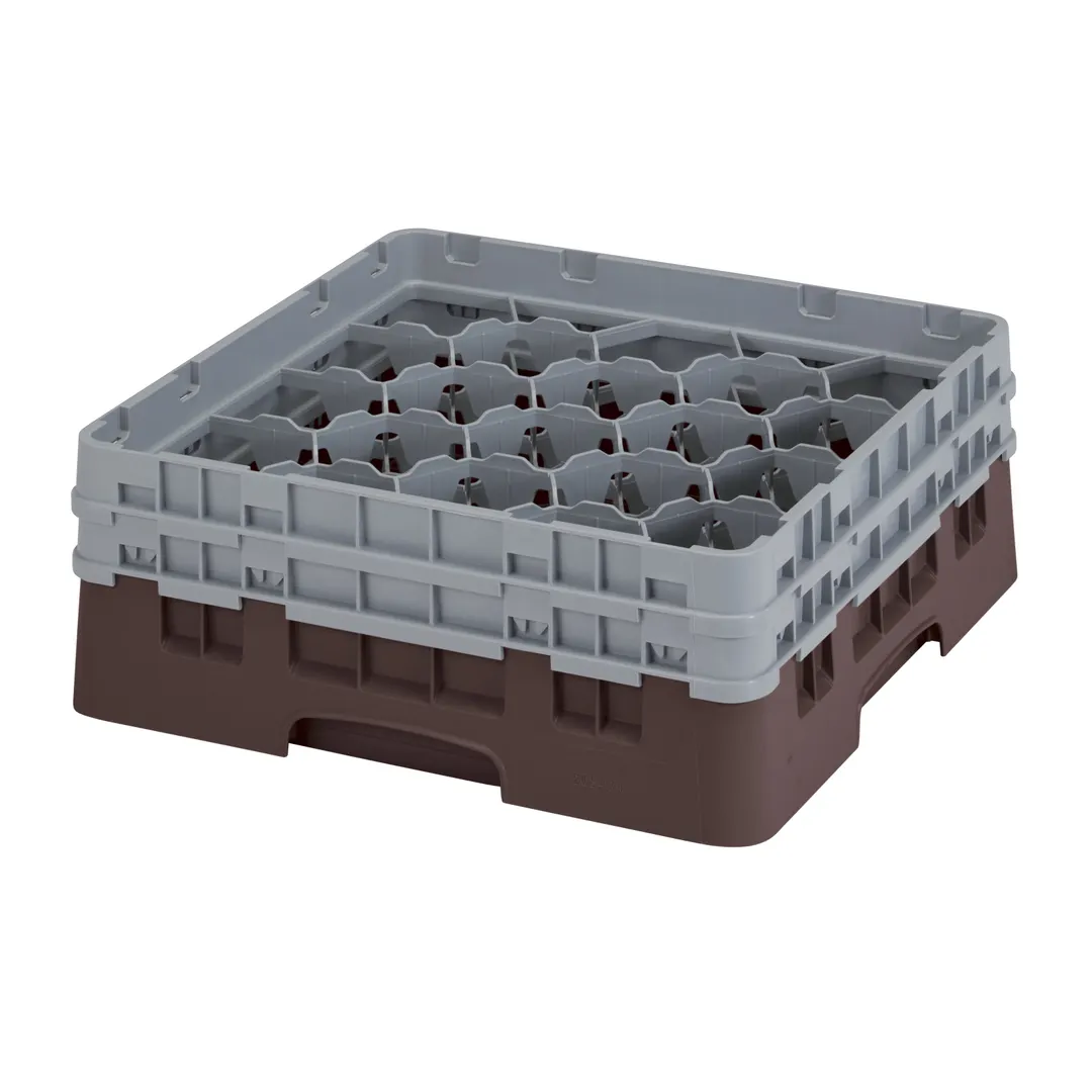 Cambro 20S434167 Camrack Glass Rack, Brown, Full Size, 19-3/4 x 19-3/4, 20 Compartments, 5-1/4 Max Height
