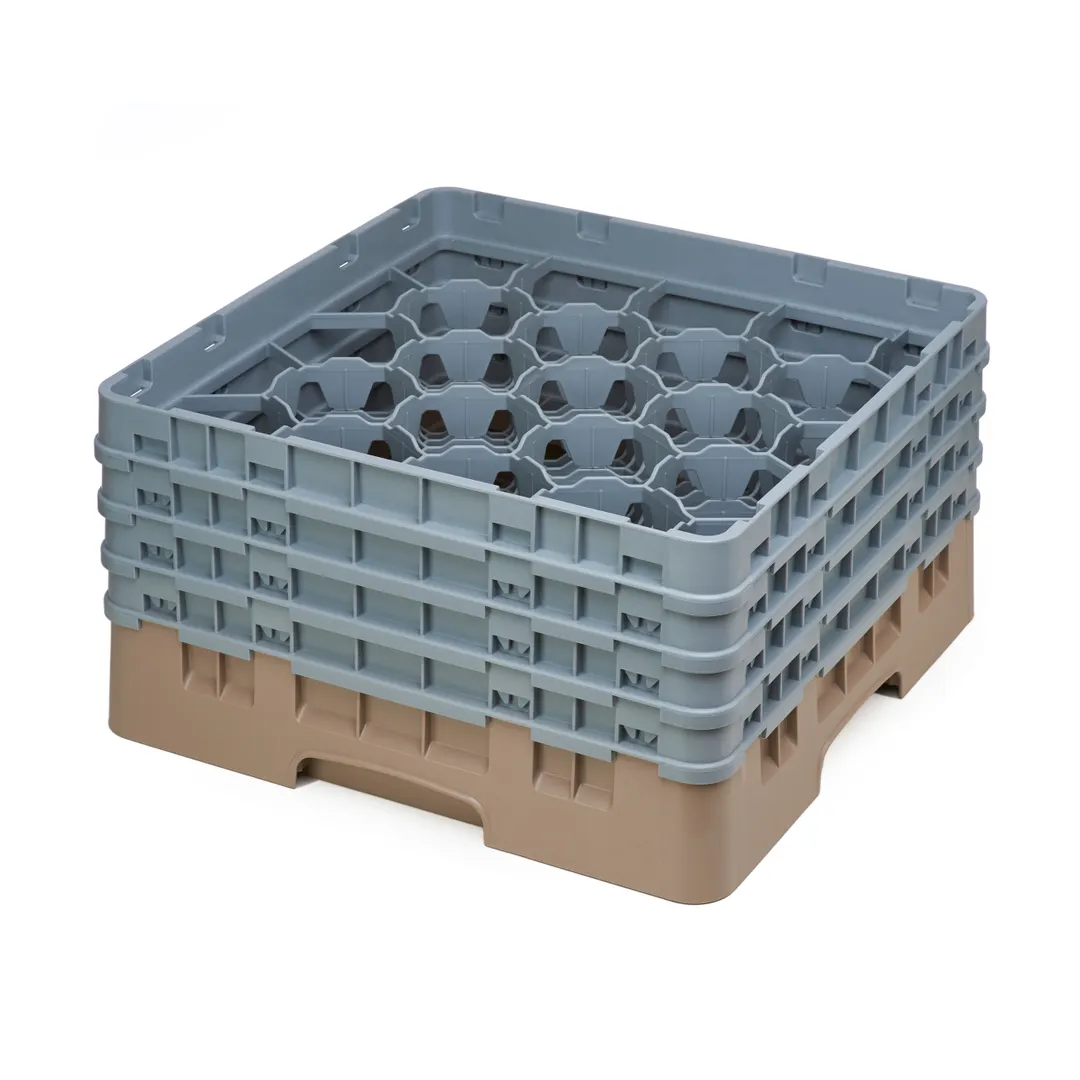 Cambro 20S800184 Camrack Glass Rack, Full Size, 19-3/4 x 19-3/4, 20 Compartments, Beige, HACCP