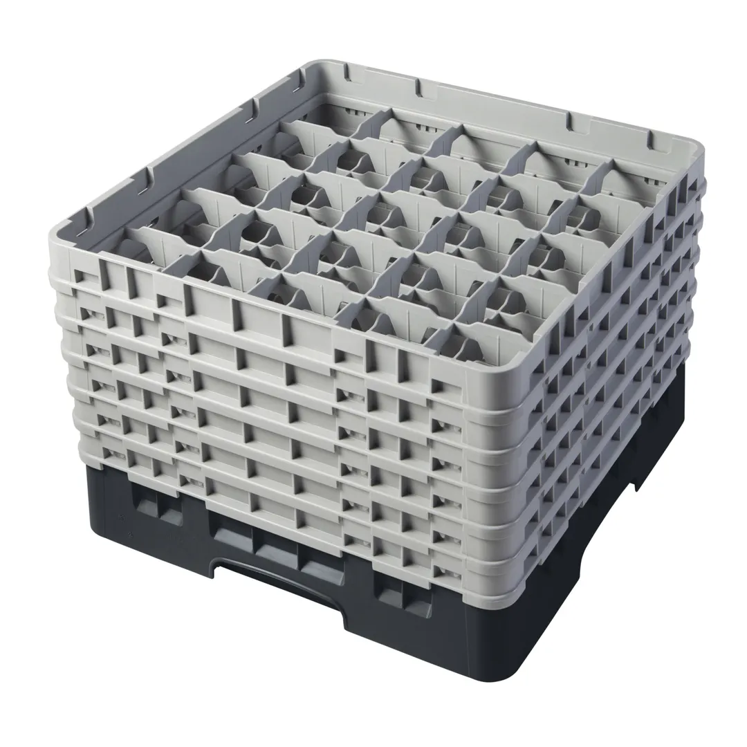 Cambro 25S1114110 Camrack Glass Rack, Black, Full Size, 19-3/4 x 19-3/4, 25 Compartments, 11-3/4 Max Height