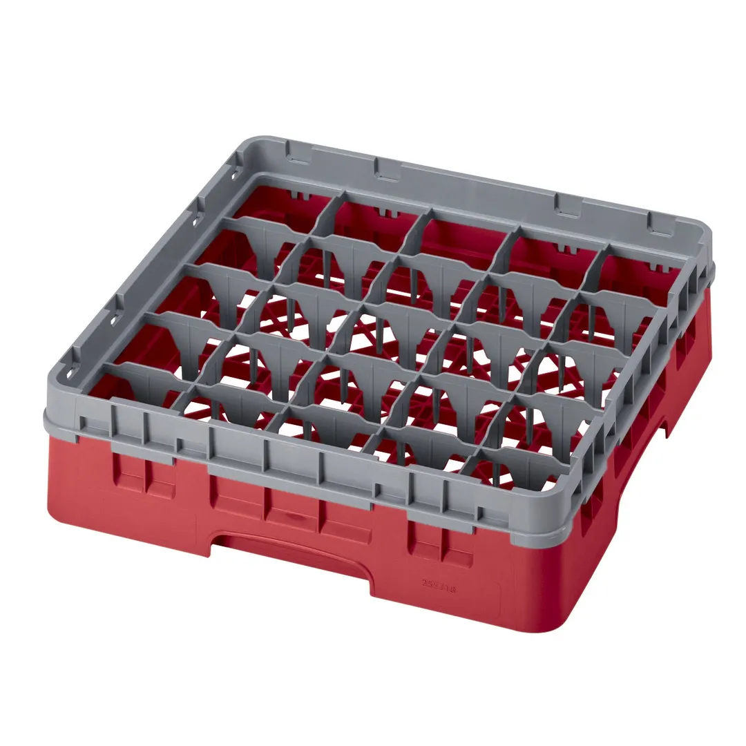 Cambro 25S318163 Camrack Glass Rack, Red, Full Size, 19-3/4 x 19-3/4, 25 Compartments, 3-7/16 Max Dia, HACCP