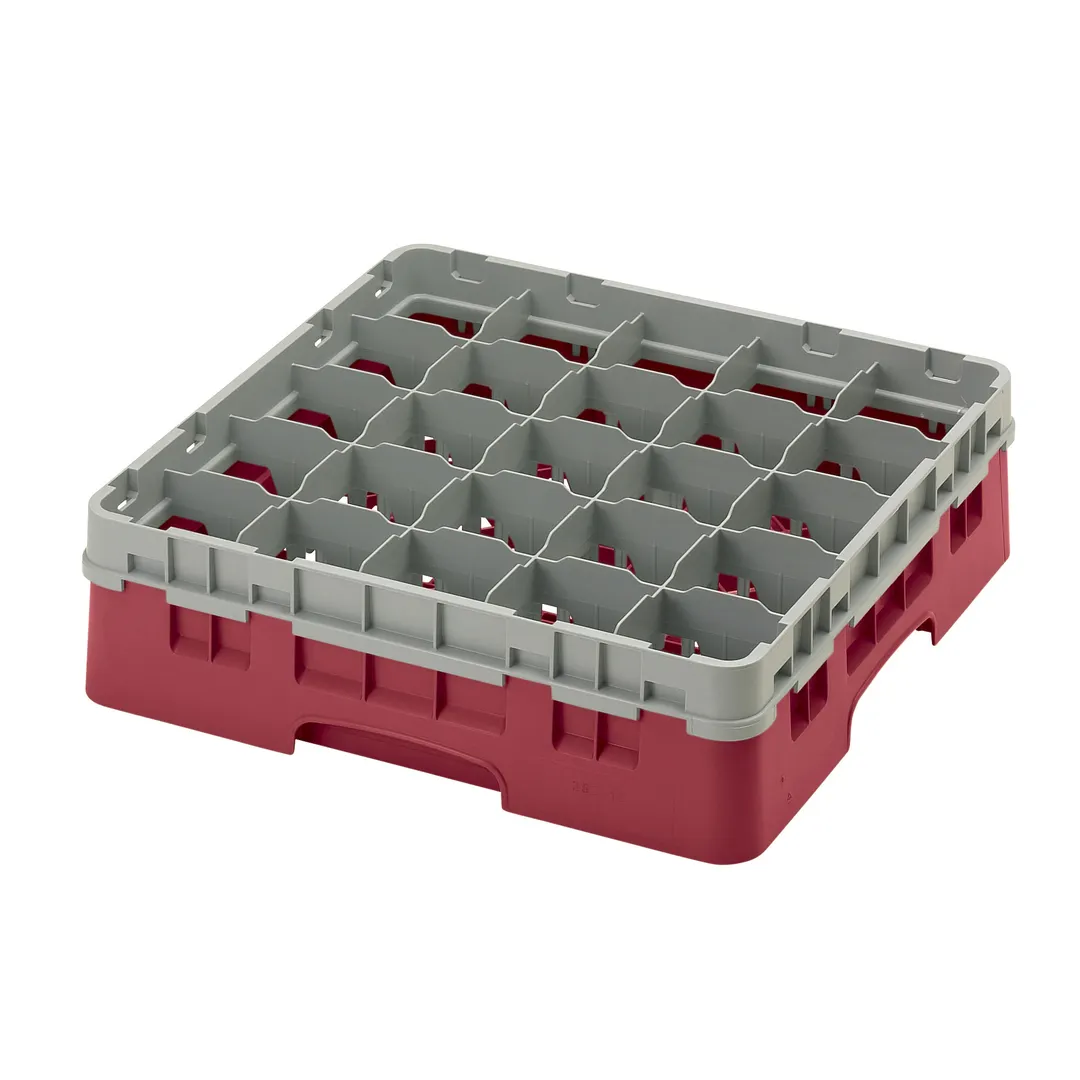 Cambro 25S418416 Camrack Glass Rack, Full Size, Cranberry, 25 Compartments, 19-3/4 x 19-3/4, Soft Gray Extender