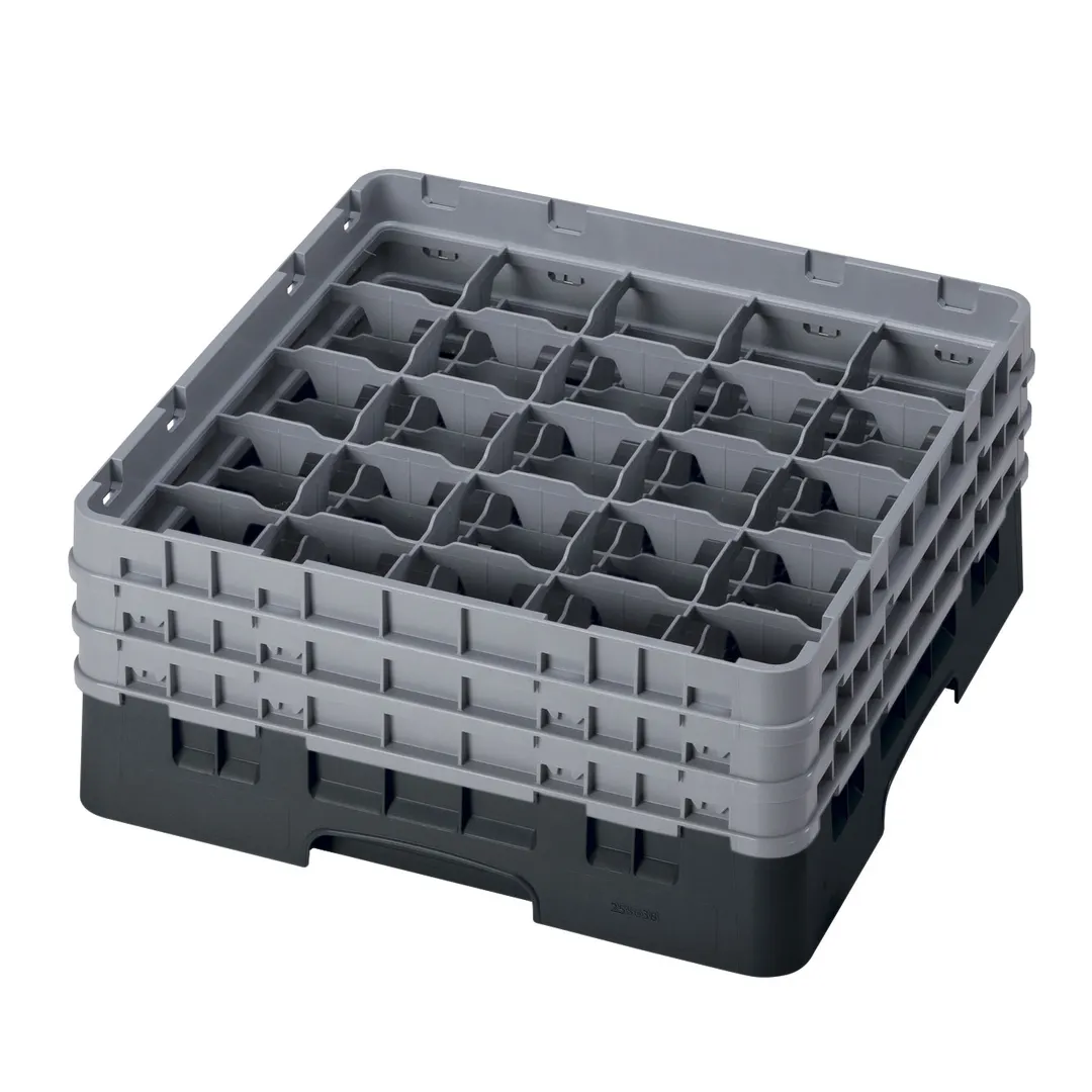 Cambro 25S638110 Camrack Glass Rack, Black, Full Size, 19-3/4 x 19-3/4, 25 Compartments, 3-7/16 Max Dia, 6-7/8 Max Height