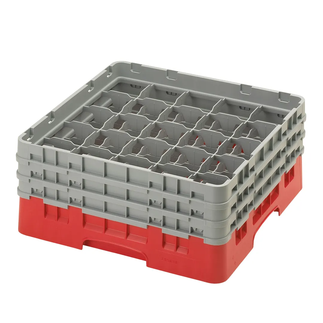 Cambro 25S638163 Camrack Glass Rack, Red, Full Size, 19-3/4" x 19-3/4", 25 Compartments, 3-7/16" Max Dia
