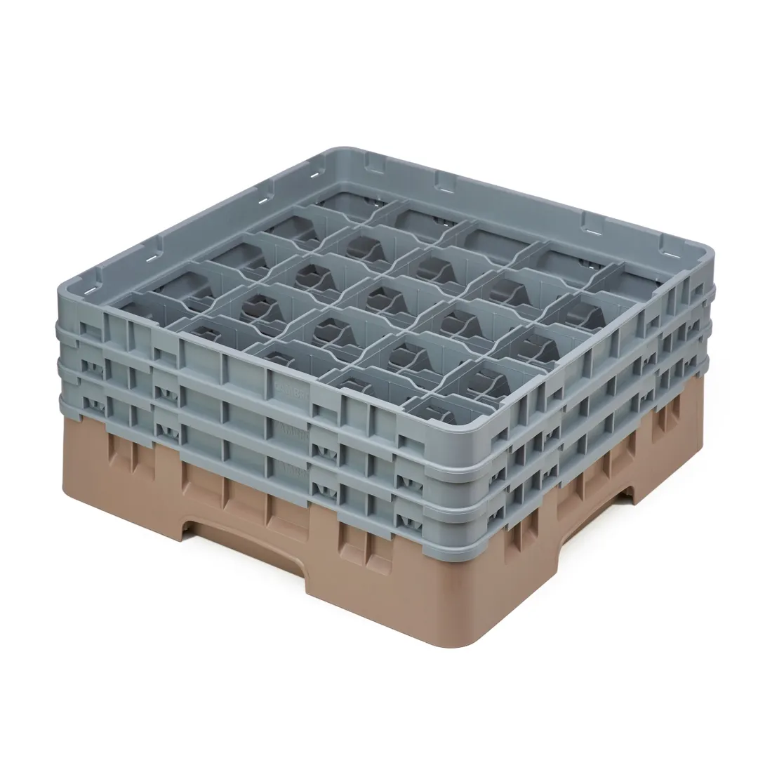 Cambro 25S638184 Camrack Glass Rack, Full Size, Beige, 19-3/4 x 19-3/4, 25 Compartments, 3-7/16 Max Dia, 6-7/8 Max Height