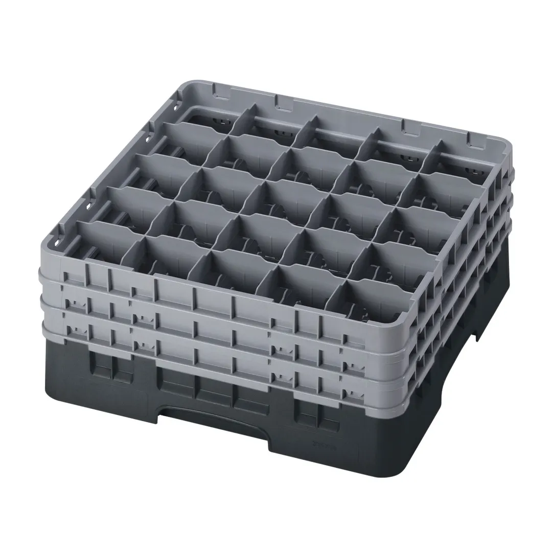 Cambro 25S738110 Camrack Glass Rack, Black, Full Size, 19-3/4 x 19-3/4, 25 Compartments, 3-7/16 Max Dia, HACCP
