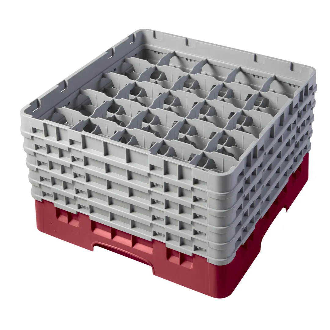 Cambro 25S958416 Camrack Glass Rack, Full Size, 19-3/4 x 19-3/4, 25 Compartments, Cranberry Red