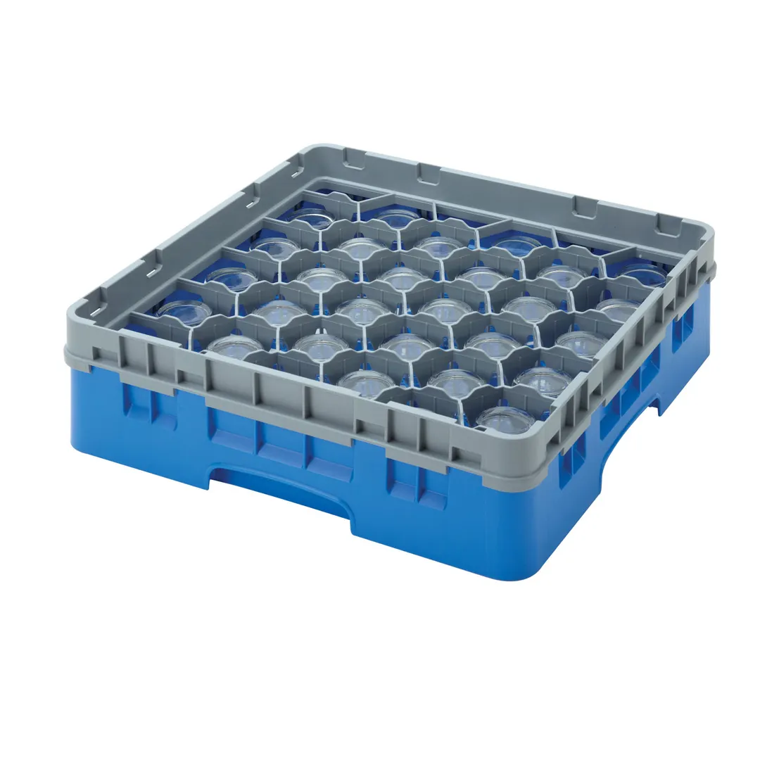 Cambro 30S318168 Camrack Glass Rack, Blue, Full Size, 19-3/4 x 19-3/4, 30 Compartments, 3-1/8 Max Dia, HACCP