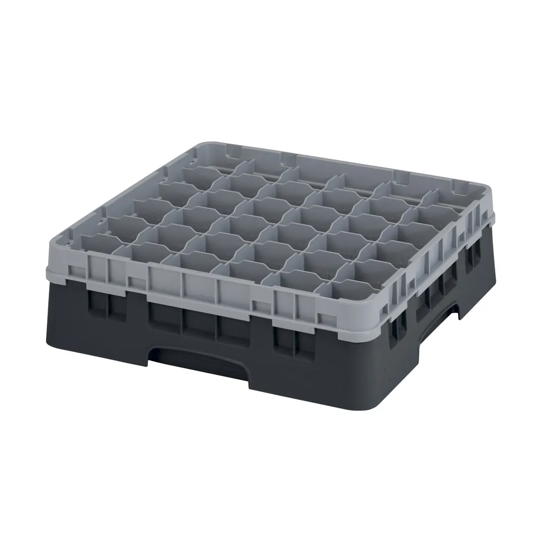 Cambro 36S418110 Camrack Glass Rack, Black, Full Size, 19-3/4 x 19-3/4, 36 Compartments, 2-7/8 Max Dia, HACCP
