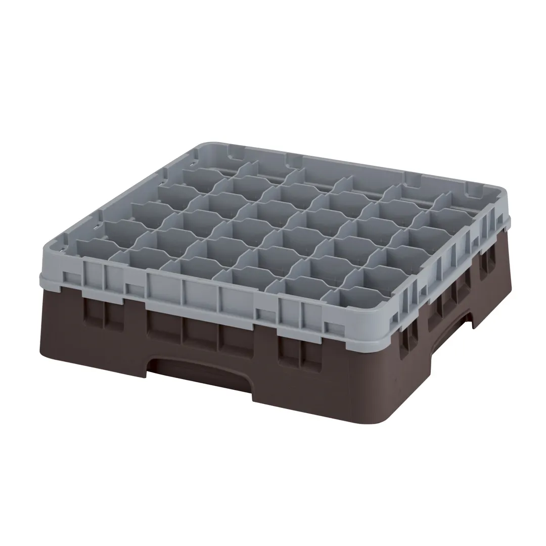 Cambro 36S418167 Camrack Glass Rack, Full Size, Brown, 19-3/4 x 19-3/4, 36 Compartments, 2-7/8 Max Dia, HACCP Compliant