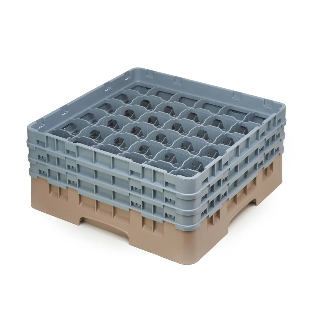 Cambro 36S638184 Camrack Glass Rack, Full Size, 19-3/4 x 19-3/4, 36 Compartments, Beige, HACCP Compliant