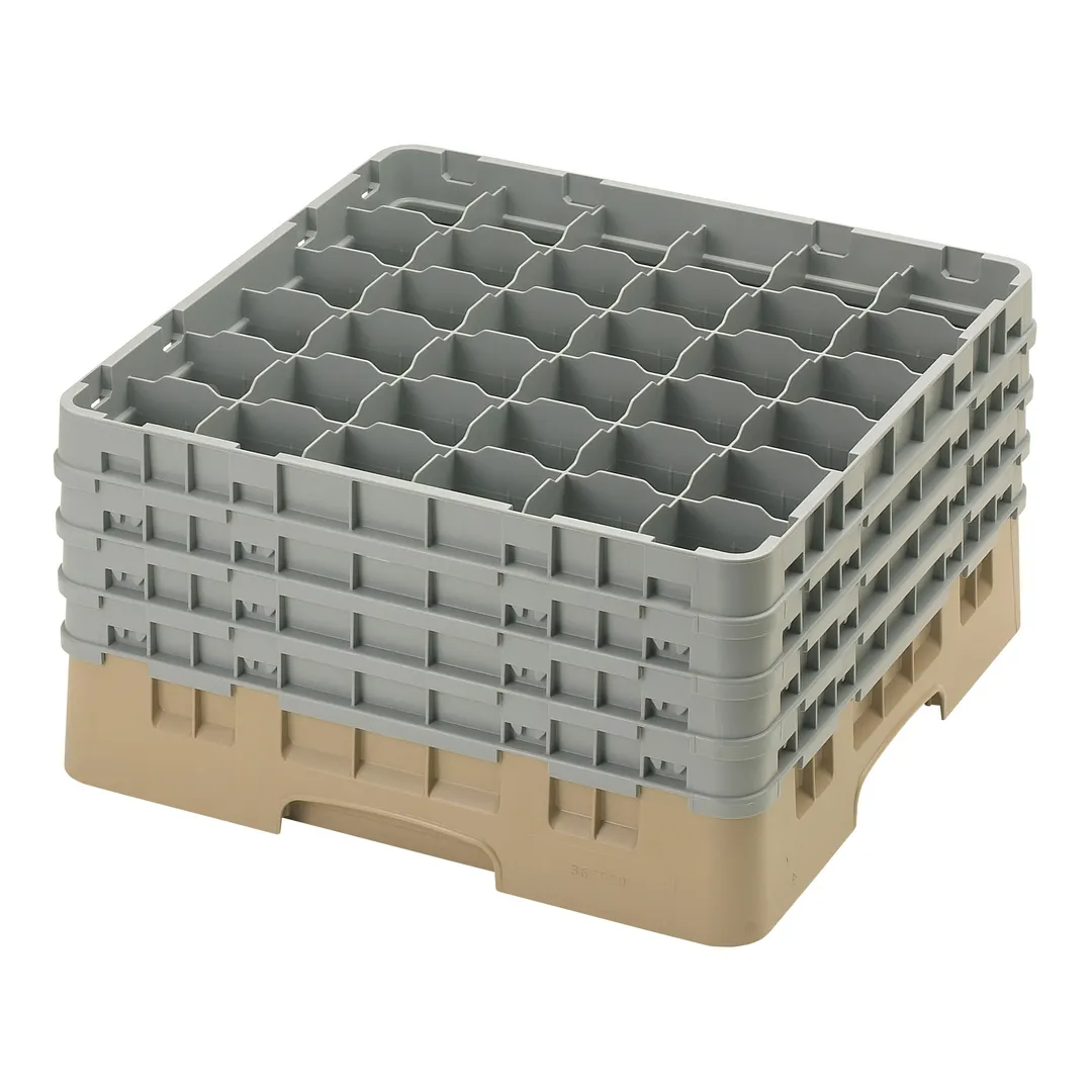 Cambro 36S900184 Camrack Glass Rack, Full Size, Beige, 19-3/4" x 19-3/4", 36 Compartments, 2-7/8" Max Dia, 9-3/8" Max Height