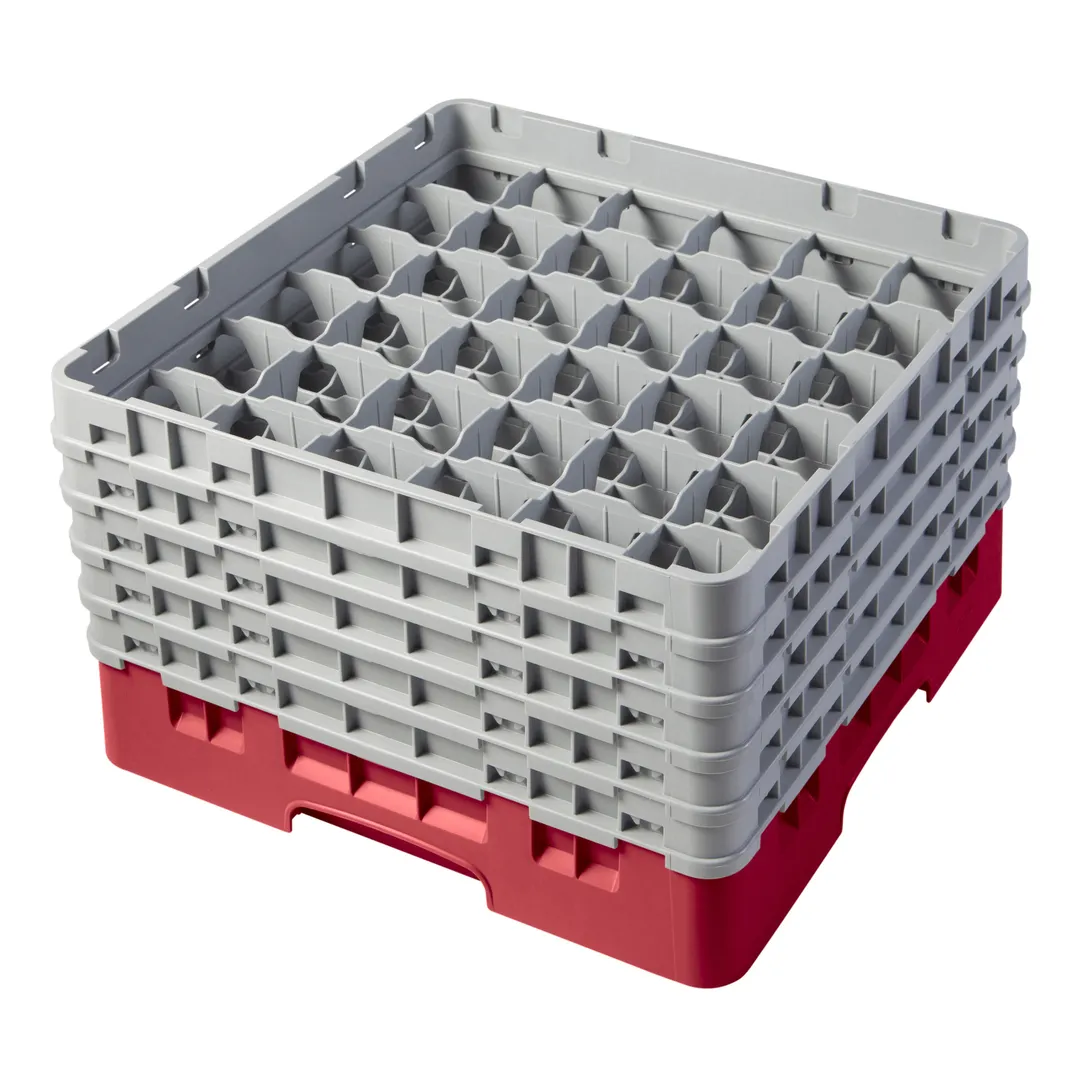Cambro 36S958163 Camrack Glass Rack, Red, Full Size, 19-3/4 x 19-3/4, 36 Compartments, 2-7/8 Max Dia, HACCP