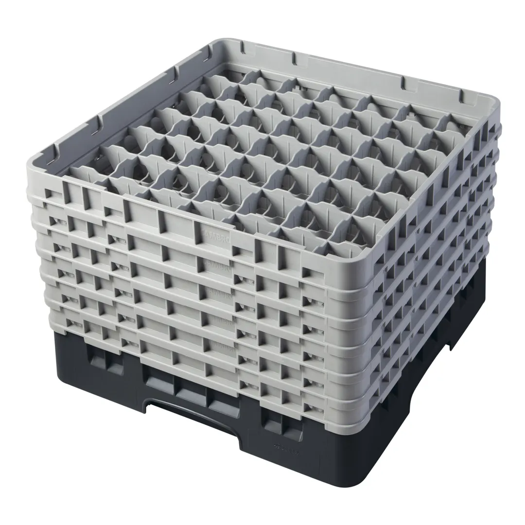 Cambro 49S1114110 Camrack Glass Rack, Full Size, Black, 19-3/4 x 19-3/4, 49 Compartments, 2-7/16 Max Dia, HACCP
