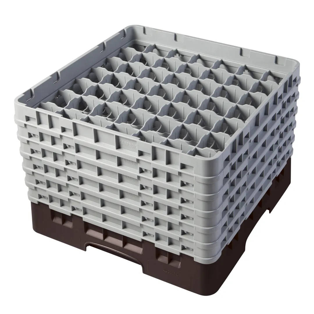 Cambro 49S1114167 Camrack Glass Rack, Full Size, 19-3/4 x 19-3/4, Brown, 49 Compartments, 2-7/16 Max Dia, HACCP