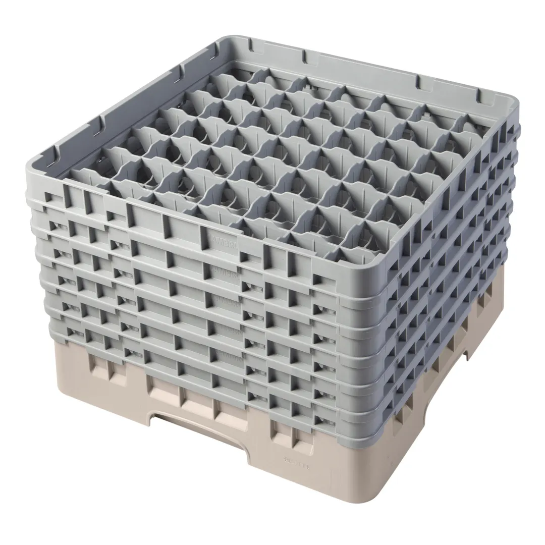 Cambro 49S1114184 Camrack Glass Rack, Full Size, 19-3/4 x 19-3/4, 49 Compartments, Beige, HACCP