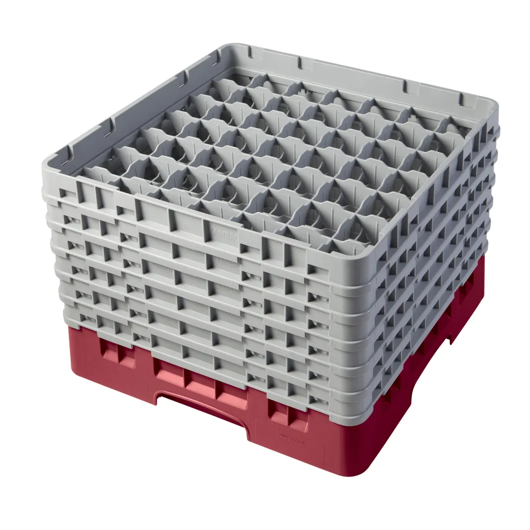 Cambro 49S1114416 Camrack Glass Rack, Full Size, 19-3/4" x 19-3/4", 49 Compartments, Cranberry Red, HACCP Compliant