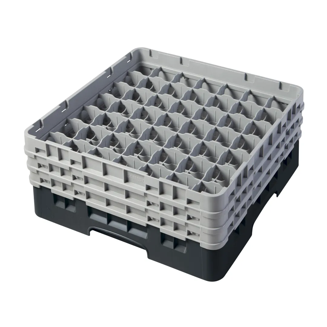 Cambro 49S638110 Camrack Glass Rack, Full Size, 19-3/4 x 19-3/4 x 8-7/8, 49 Compartments, Black, HACCP Compliant, NSF Certified