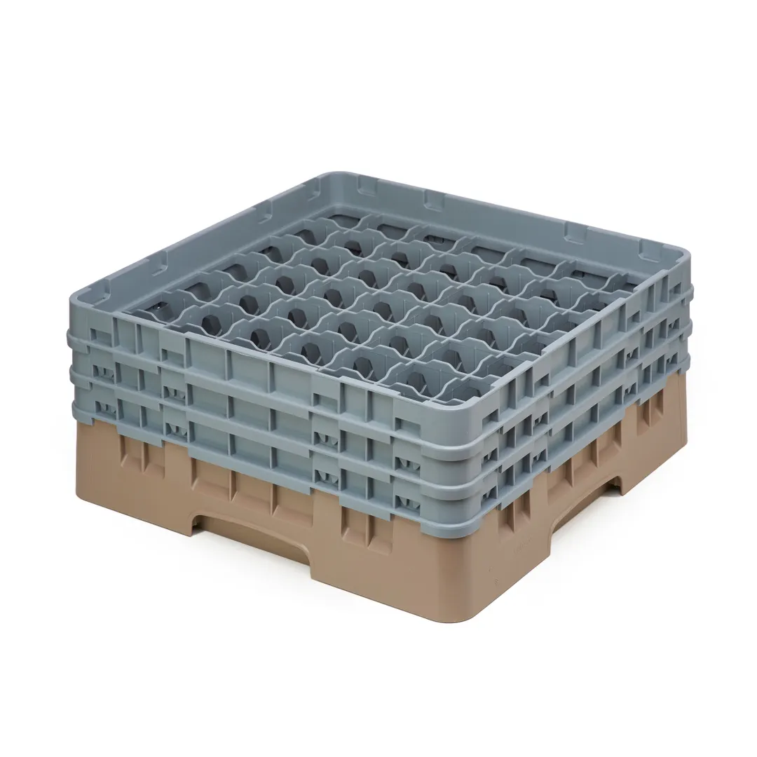Cambro 49S638184 Camrack Glass Rack, Full Size, Beige, 19-3/4 x 19-3/4 x 8-7/8, 49 Compartments, 2-7/16 Max Dia, HACCP Compliant