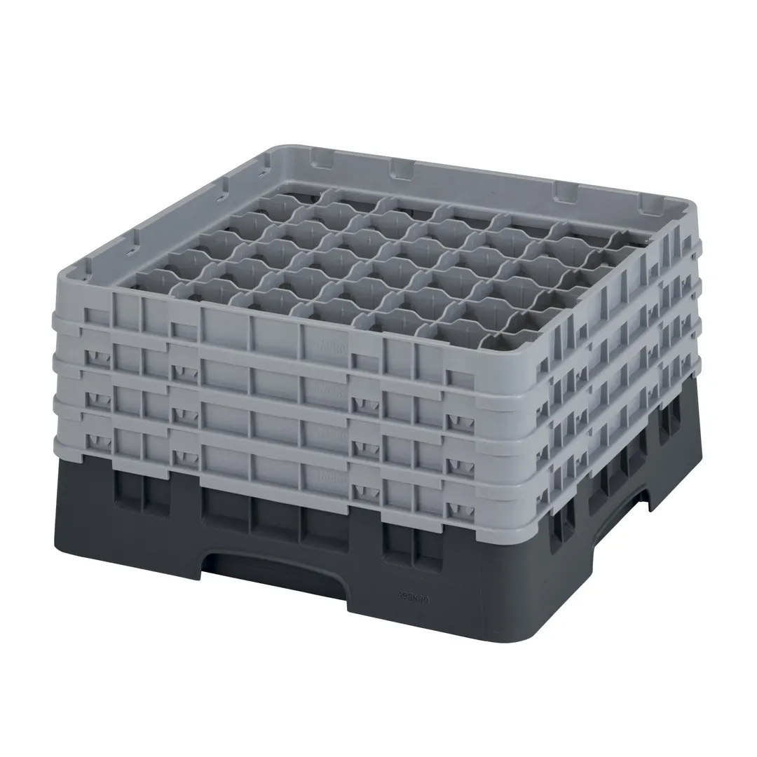 Cambro 49S800110 Camrack Glass Rack, Full Size, 19-3/4 x 19-3/4 x 10-1/2, Black, 49 Compartments, 2-7/16 Max Dia, 8-1/2 Max Height, HACCP Compliant, NSF Certified