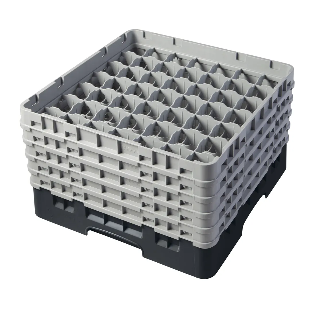 Cambro 49S958110 Camrack Glass Rack, Full Size, 19-3/4 x 19-3/4 x 12-1/8, 49 Compartments, Black, HACCP Compliant, NSF Certified