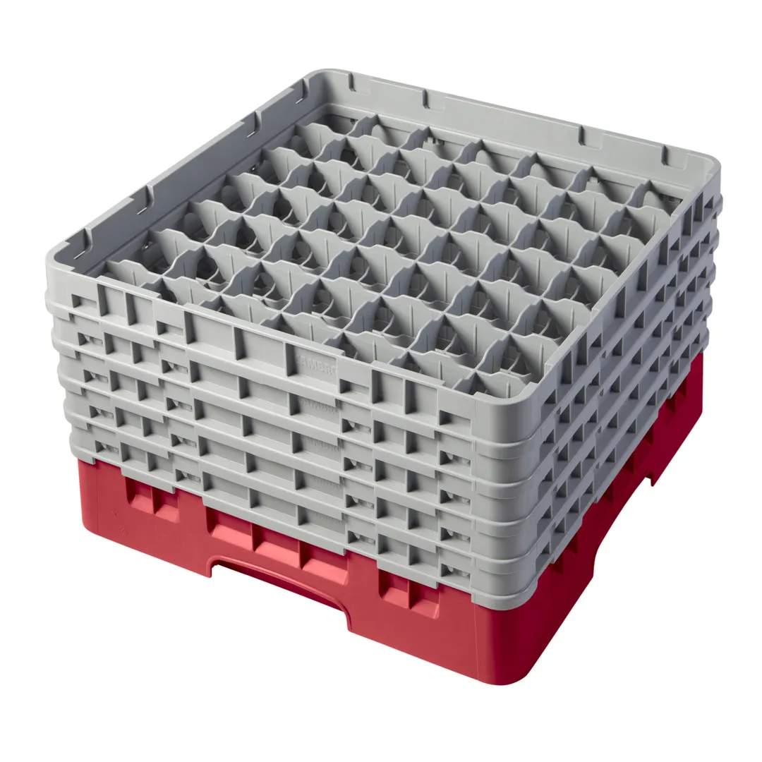 Cambro 49S958163 Camrack Glass Rack, Full Size, Red, 19-3/4 x 19-3/4, 49 Compartments, 2-7/16 Max Dia, HACCP Compliant