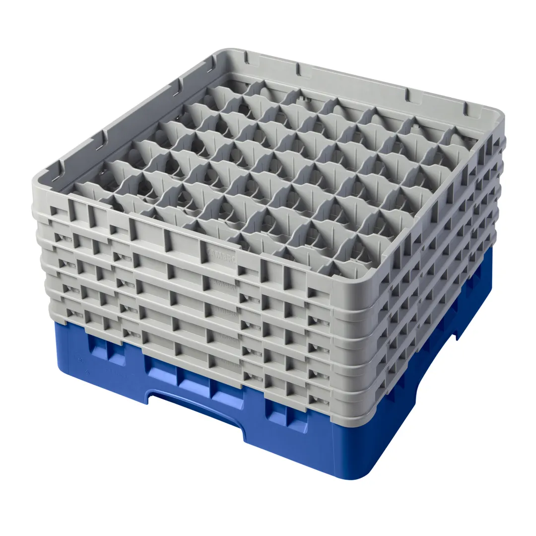 Cambro 49S958168 Camrack Glass Rack, Full Size, Blue, 19-3/4 x 19-3/4, 49 Compartments, 2-7/16 Max Dia, HACCP Compliant