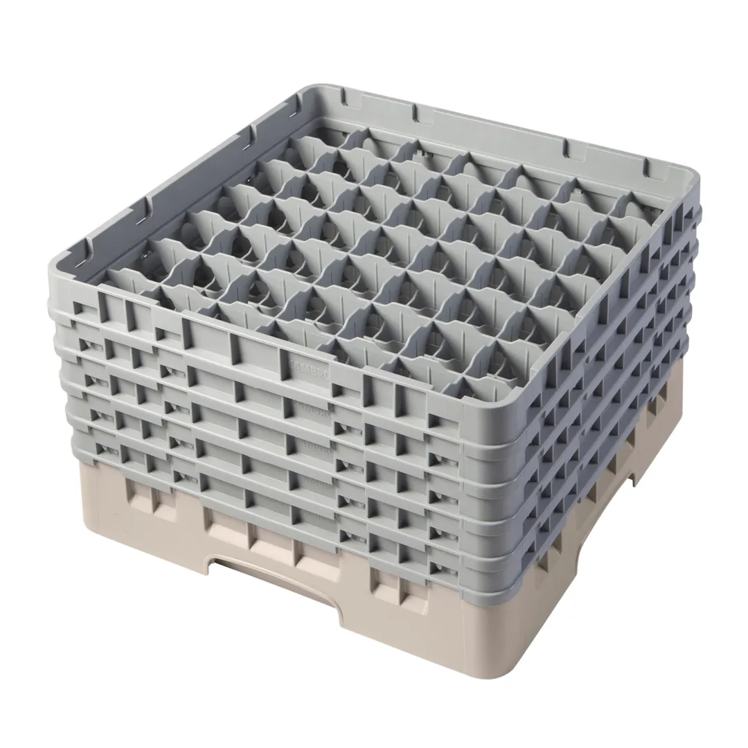 Cambro 49S958184 Camrack Glass Rack, Full Size, Beige, 19-3/4 x 19-3/4, 49 Compartments, 2-7/16 Max Dia, HACCP Compliant