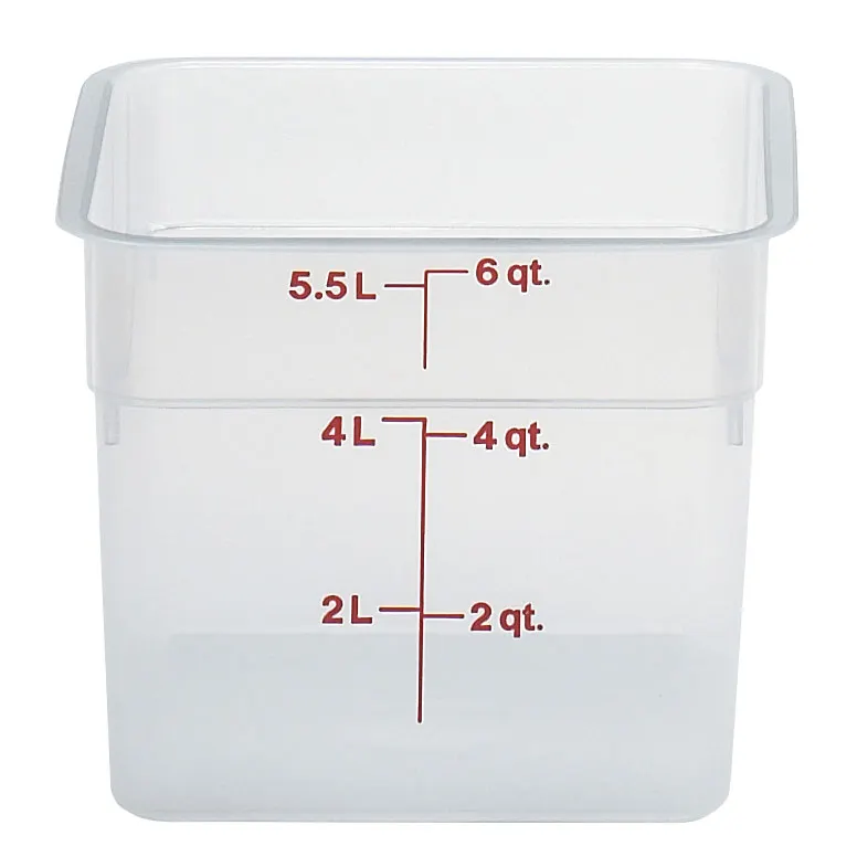 Cambro 6SFSPP190 Container, 6 Qt, 8-3/8" Square x 7-1/4" High, Translucent PP, NSF