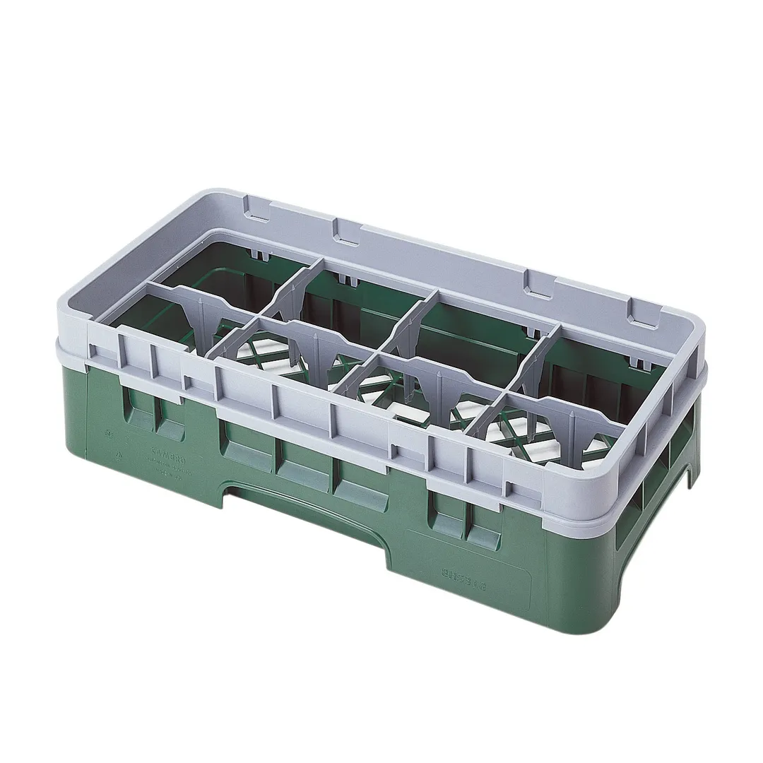 Cambro 8HS318119 Camrack Glass Rack, Sherwood Green, Half Size, 10x19.75x5.625, 8 Compartments, 4.0625 Max Dia, HACCP Compliant, NSF Certified
