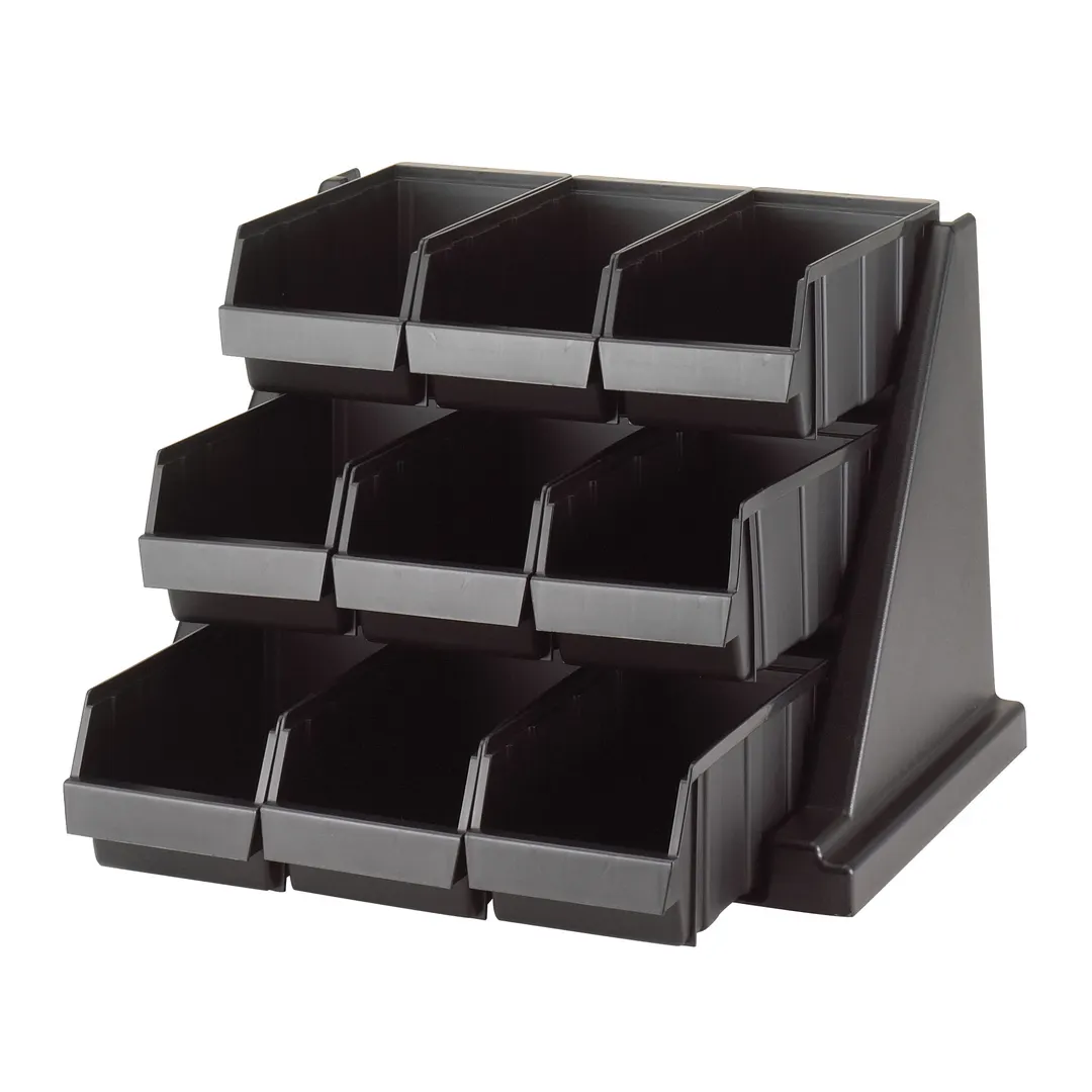 Cambro 9RS9110 Organizer Rack, 9 Black Bins, 20" L x 21" D x 14" H, 10 lb Bin Capacity