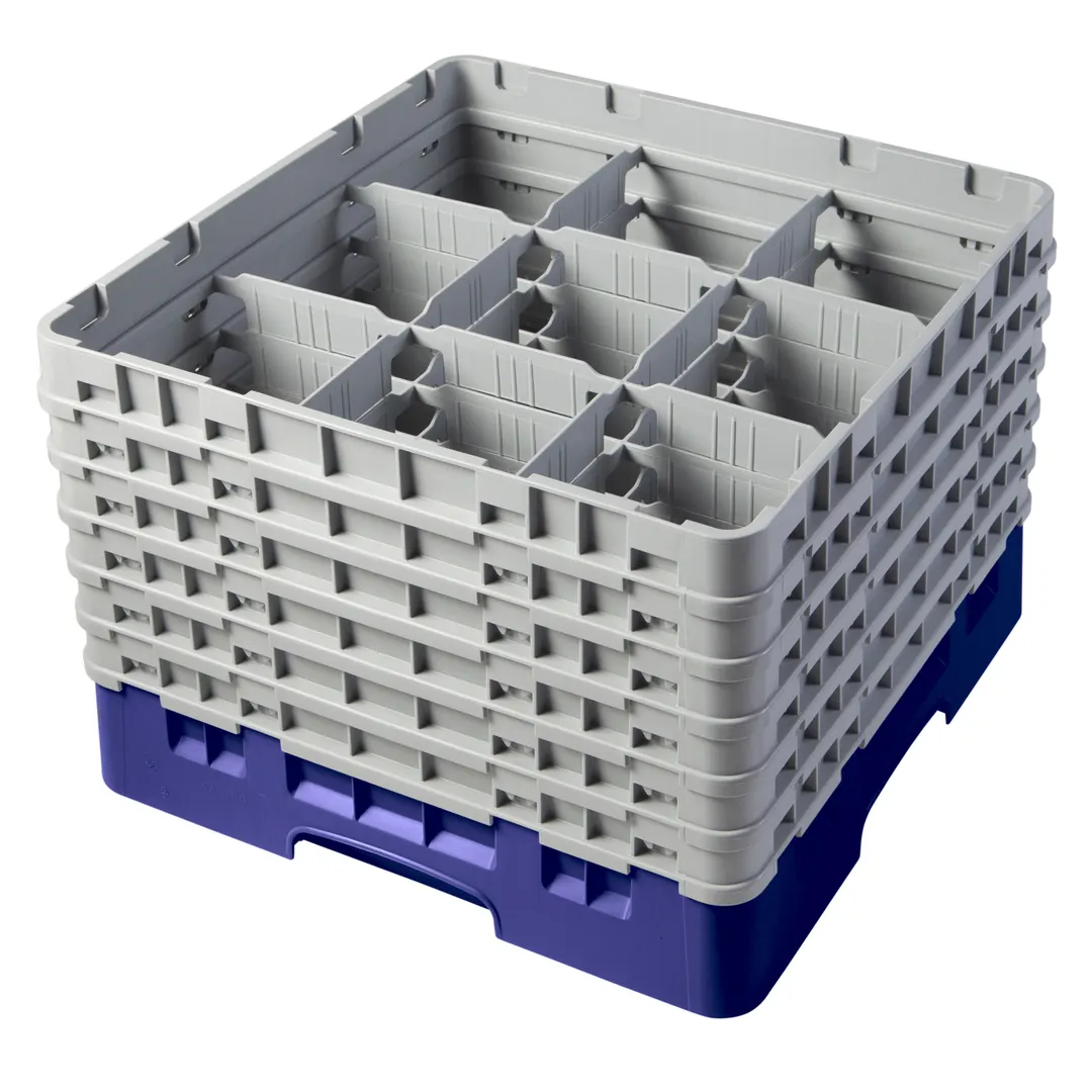 Cambro 9S1114186 Camrack Glass Rack, Navy Blue, Full Size, 19-3/4 x 19-3/4, 9 Compartments, 5-7/8 Max Dia, 11-3/4 Max Height, HACCP Compliant