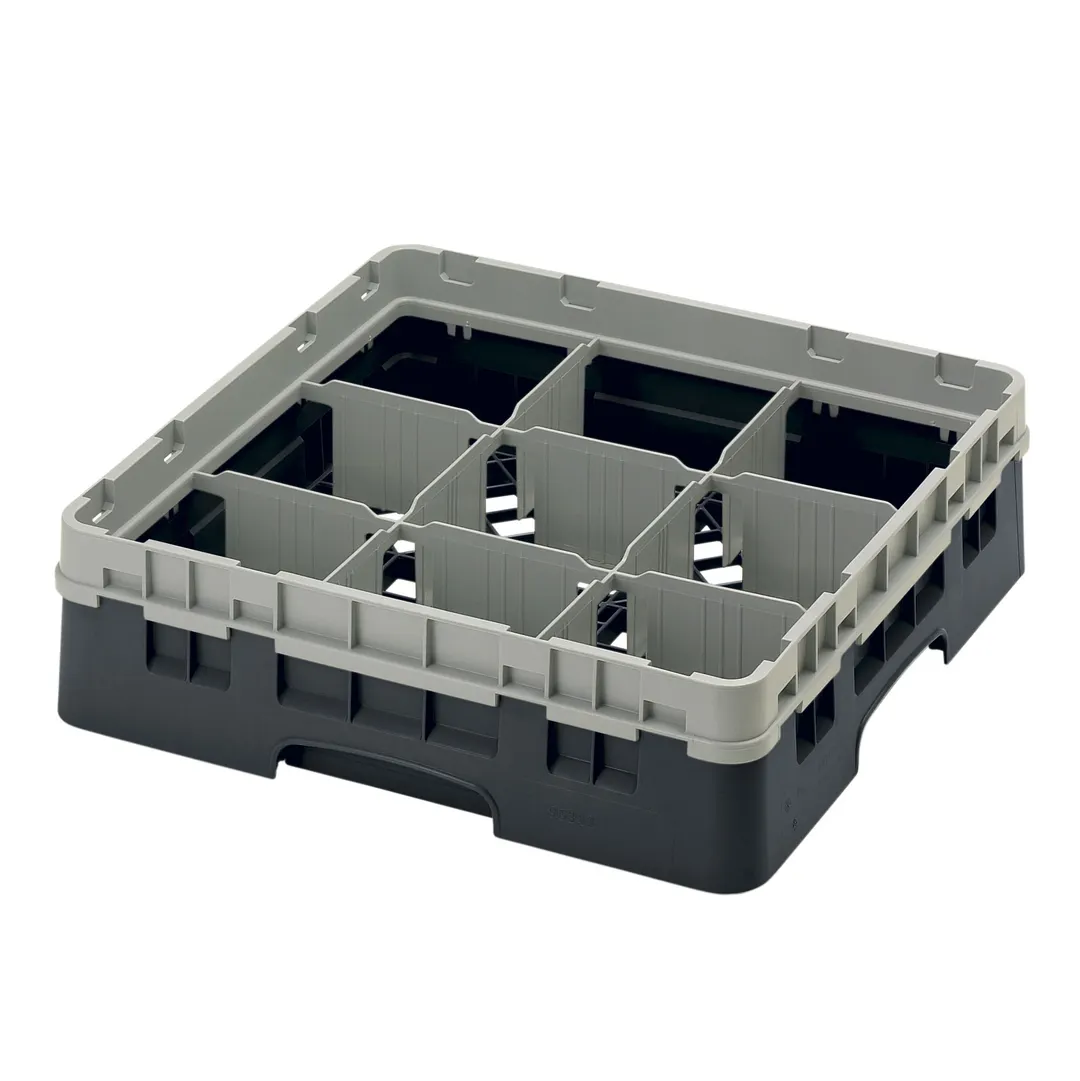 Cambro 9S318110 Camrack Glass Rack, Full Size, 19-3/4 x 19-3/4, 9 Compartments, Black, HACCP Compliant, NSF Certified