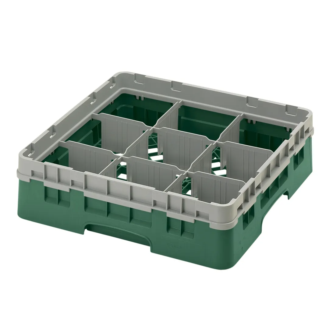 Cambro 9S318119 Camrack Glass Rack, Sherwood Green, Full Size, 19-3/4 x 19-3/4, 9 Compartments, 5-7/8 Max Dia, HACCP Compliant