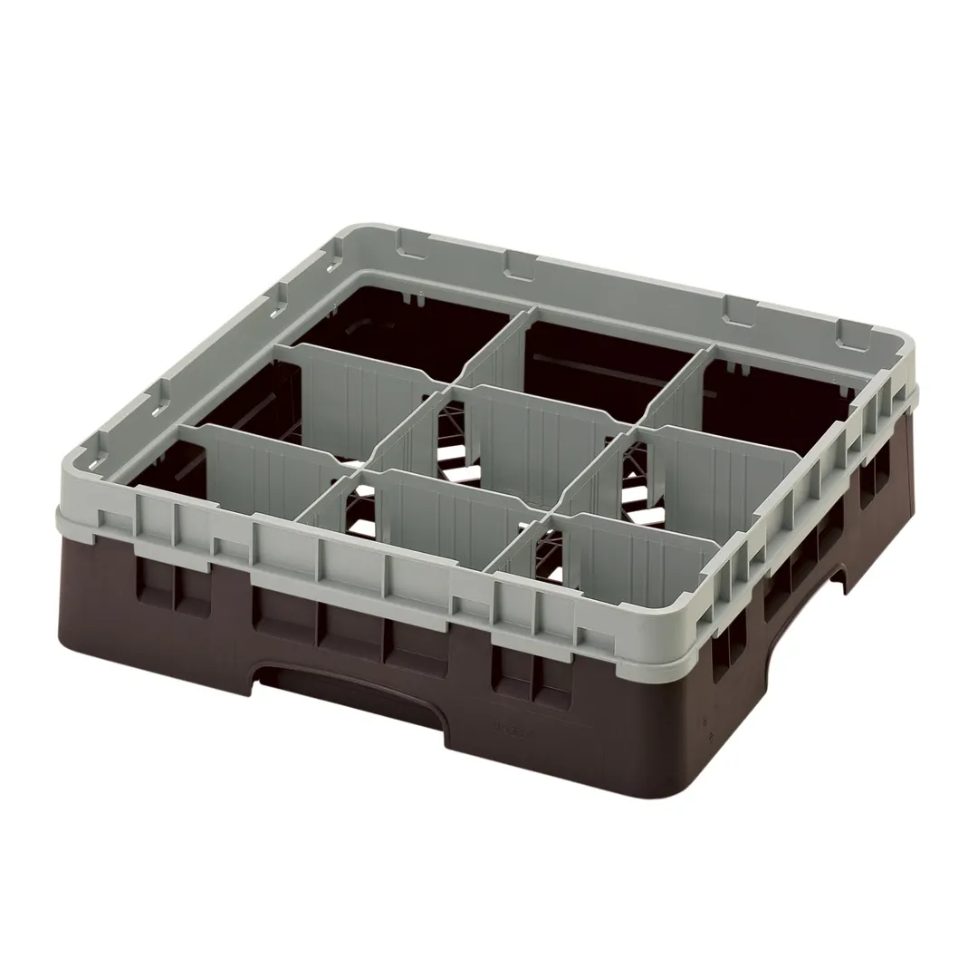 Cambro 9S318167 Camrack Glass Rack, Full Size, 19-3/4 x 19-3/4 x 5-5/8, 9 Compartments, Brown, HACCP Compliant, NSF Certified