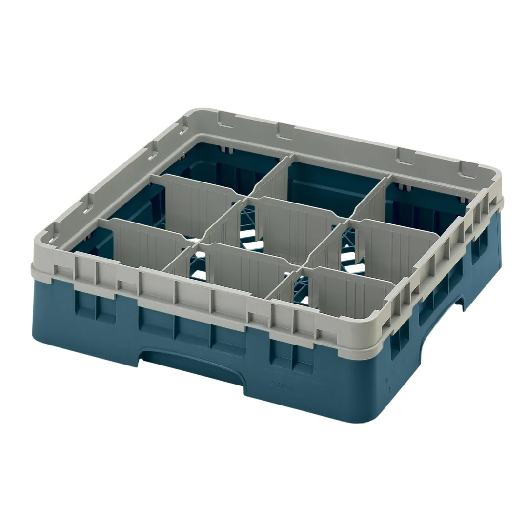 Cambro 9S318414 Camrack Glass Rack, Teal, Full Size, 19-3/4 x 19-3/4, 9 Compartments, 5-7/8 Max Dia, HACCP Compliant, NSF